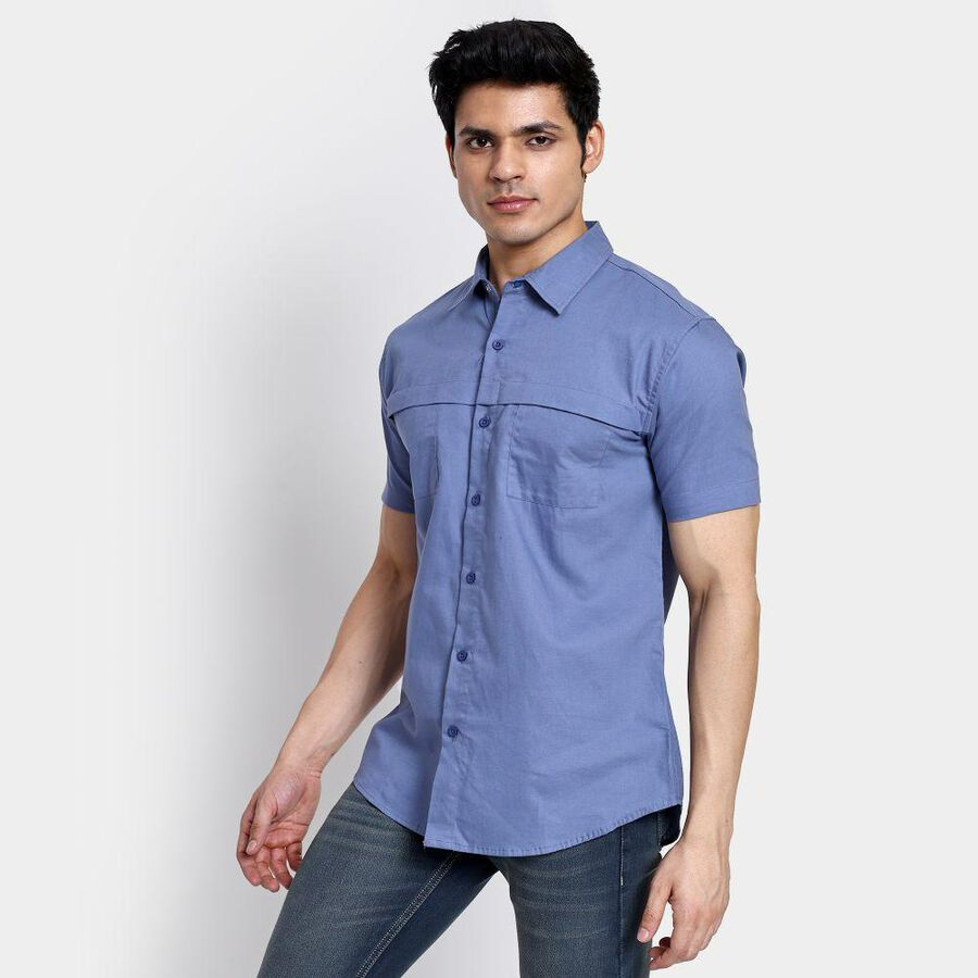 Men's 100% Cotton Casual Shirt , Mid Blue, large image number null